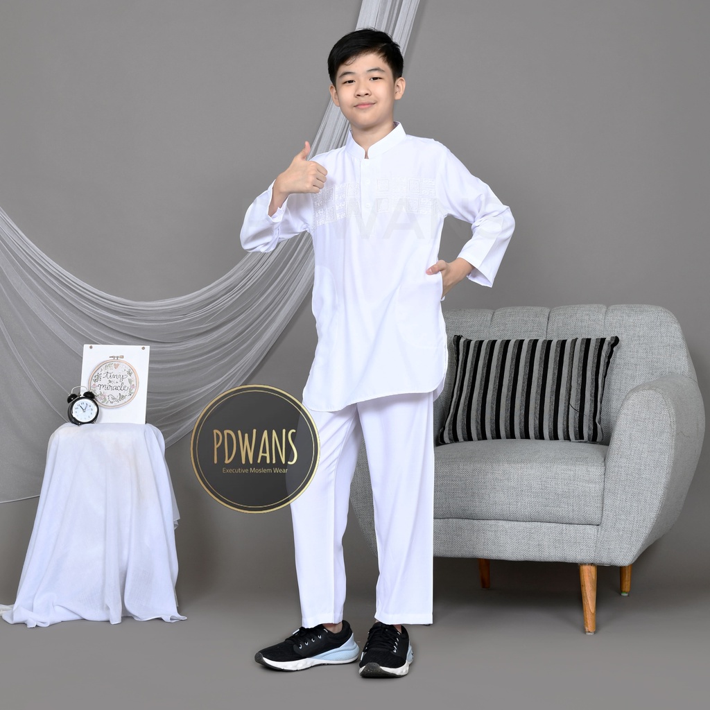 BAJU KOKO Pakistan Remaja Putih Setelan Ukuran Tanggung 11 12 13 14 15 Tahun BGM08 PDWANS