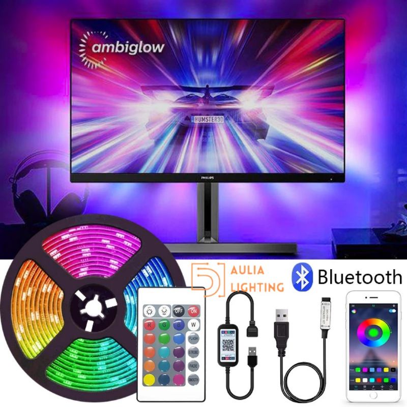 PAKET LAMPU TIDUR LED STRIP RGB SMD 5050 USB 5V HIASAN KAMAR 1M 2M 3M 4M 5M AESTETIC REMOTE 24 TOMBOL TEMPEL DINDING DISCO LID  WARNA WARNI AULIASANTY  NATAL AQUARIUM TOMBOL CEWEK COWOK GAMERS MEJA BLUETOOTH PLAFON CEILING