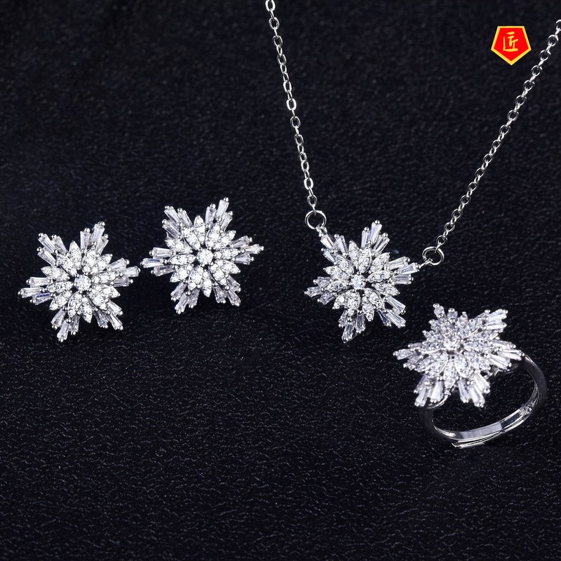 [Ready Stock]2021 New Trendy 925 Silver Stud Earrings Pendant Ring Set