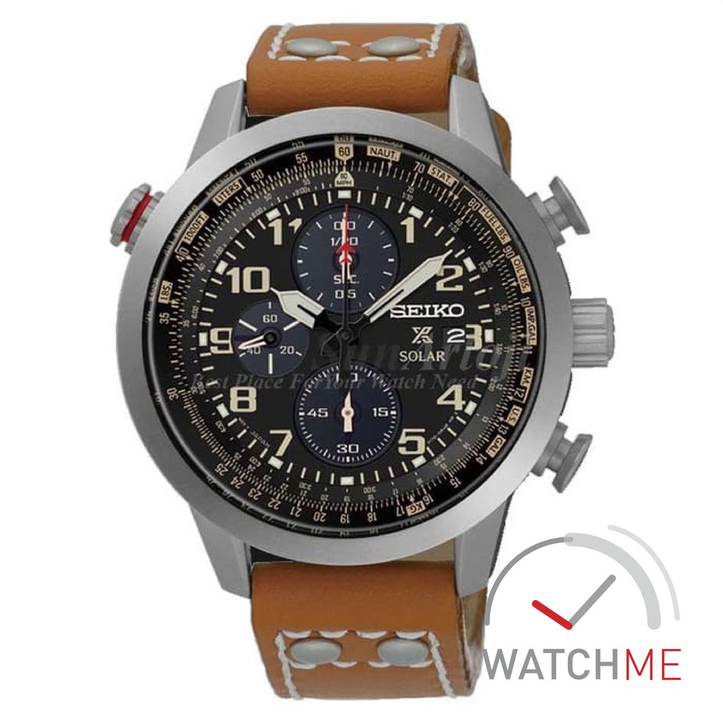 Seiko Prospex SSC421P1 Solar Sky Chronograph Black Dial 100m Brown Leather Strap Original Bergaransi