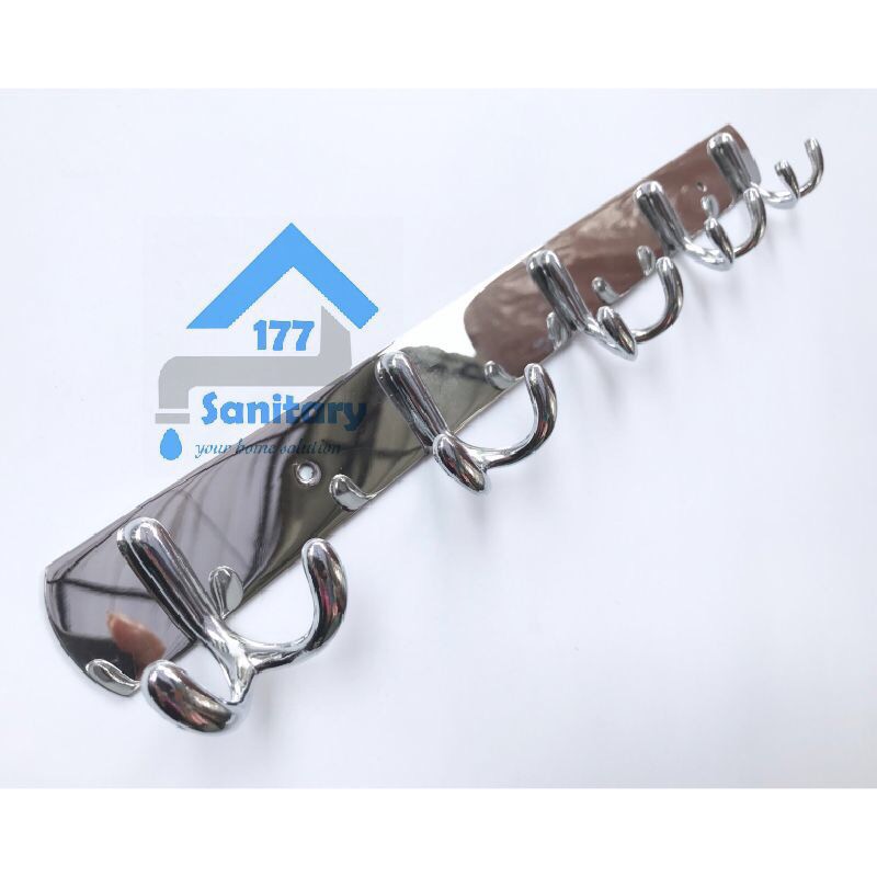 Kapstok stainless 5 kait 1241- gantungan baju hanger stenlis hook towel tebal wajan kamar mandi hooks bracket /B25