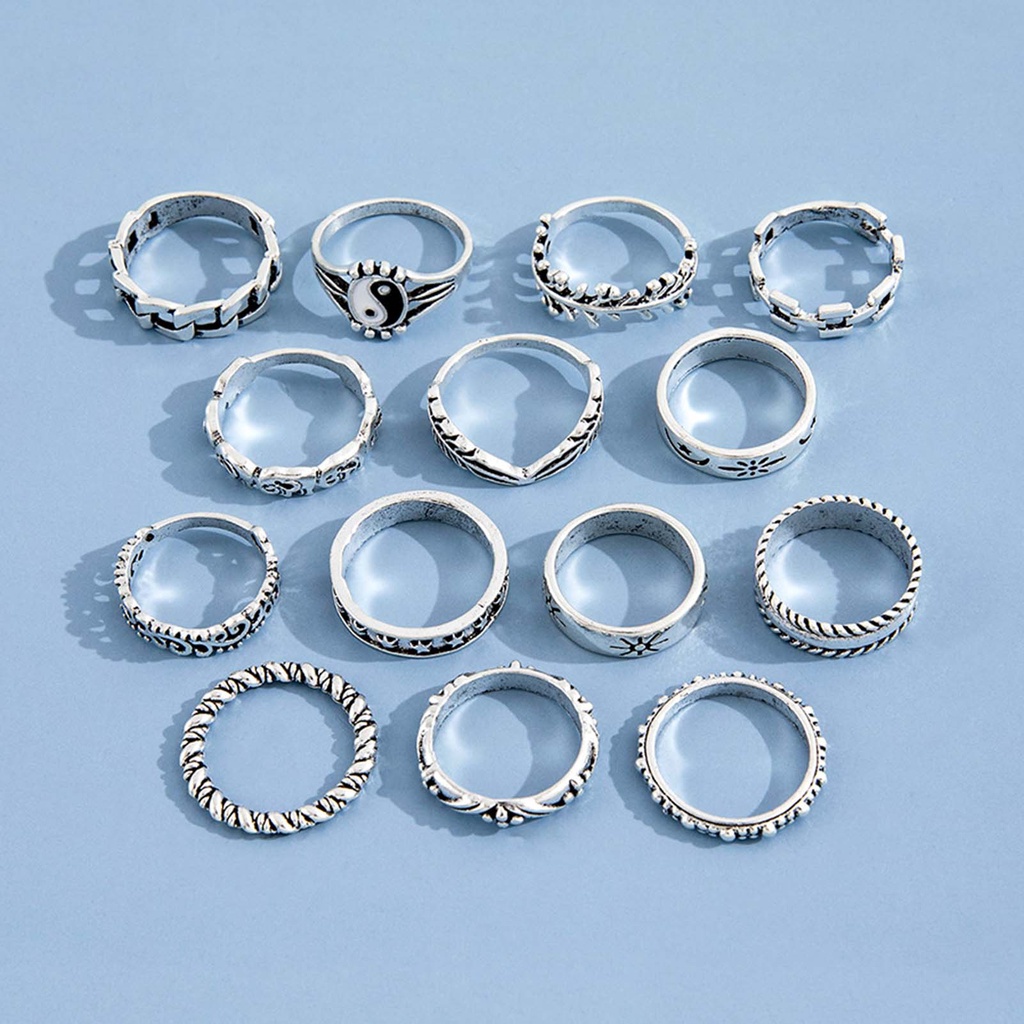 Hu Hu Hu Hu Hu Alat Bantu Pasang Kacamata♡ 14 Pcs Cincin Knuckle Stackable Untuk Wanita