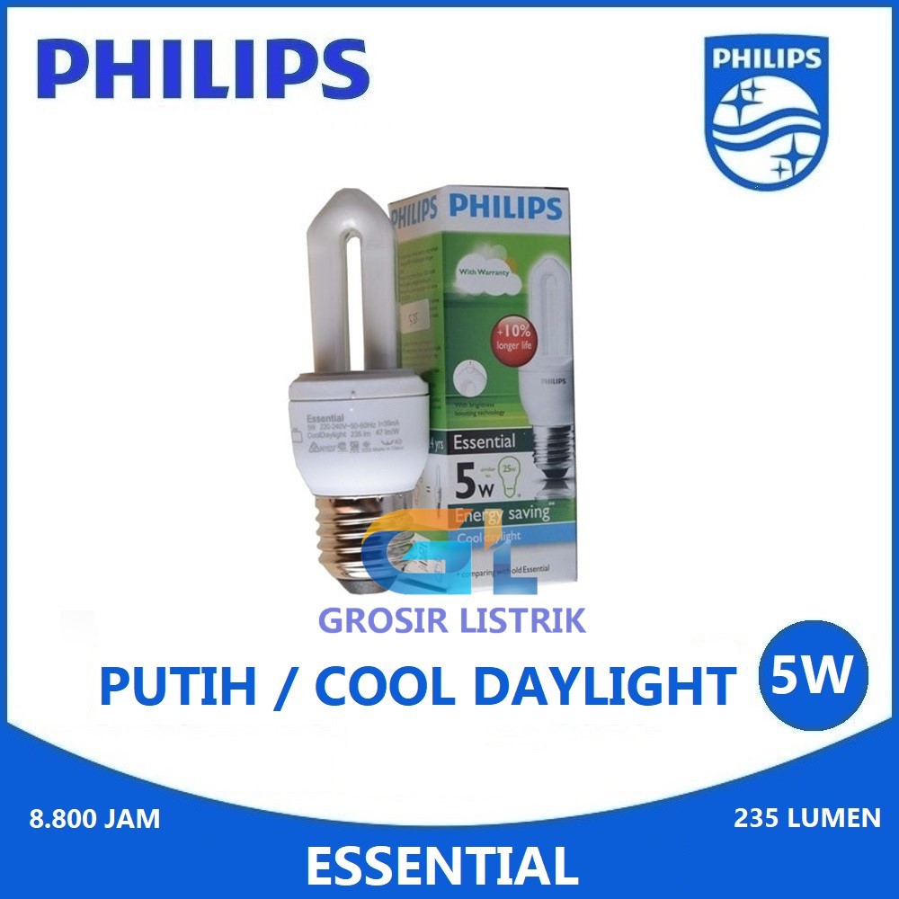 Lampu Philips Essential 5W Putih Cool Daylight 6500K Jari 5 Watt W 5Watt Original Grosir