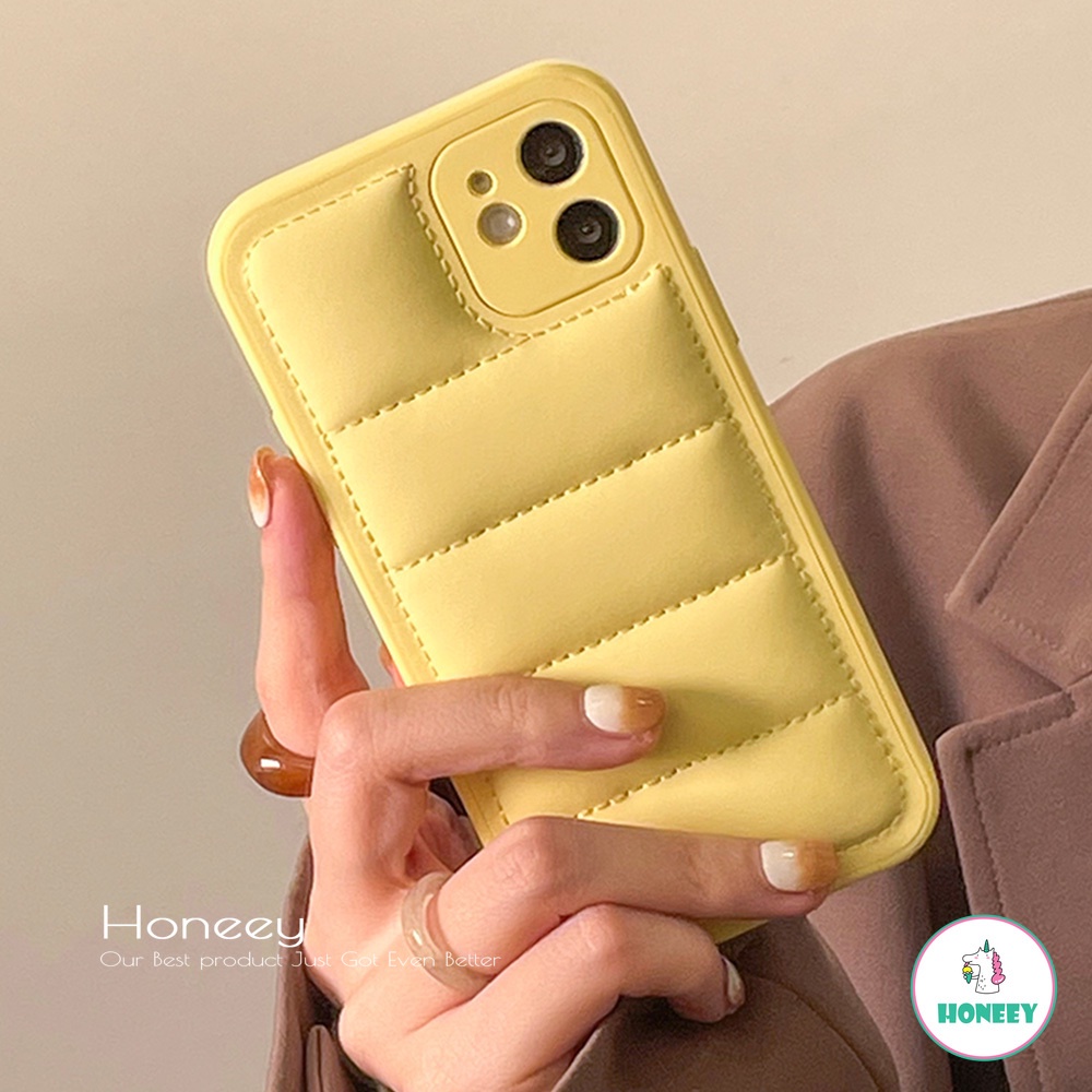 Soft Case TPU Tebal Shockproof Motif Jaket Down 3D Kuning Untuk IPhone 14 13 12 11 Pro Max X XS XR 8 7 Plus