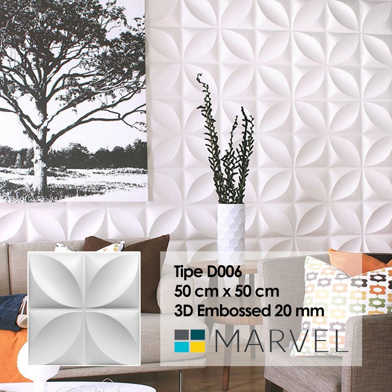 Wall Panel 3D Dinding Ornamen Bahan PVC Bisa Dibersihkan Motif Timbul MINIMAL ORDER 6 PCS-D006 50x50cm