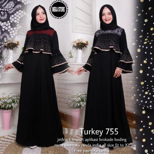 Gamis Arab, abaya Turkey 755, busana muslim, fashion wanita