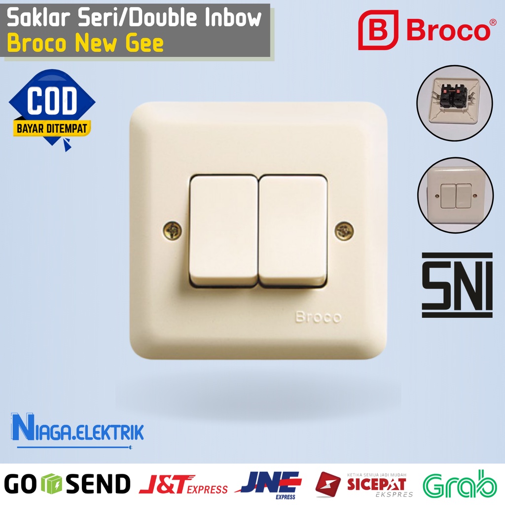 Saklar Cetrekan listrik seri double IB Merk BROCO Inbow New Neu gee 2 Kutub untuk tembok beton rumah