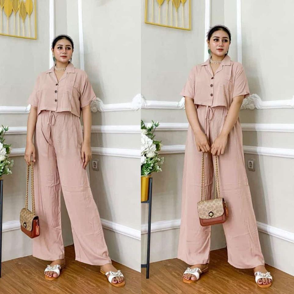 [Bisa COD] New Setelan Sinta / Setelan Crop Wanita / Setelan Kulot Jumbo / Baju Jumpsuit Wanita Leng