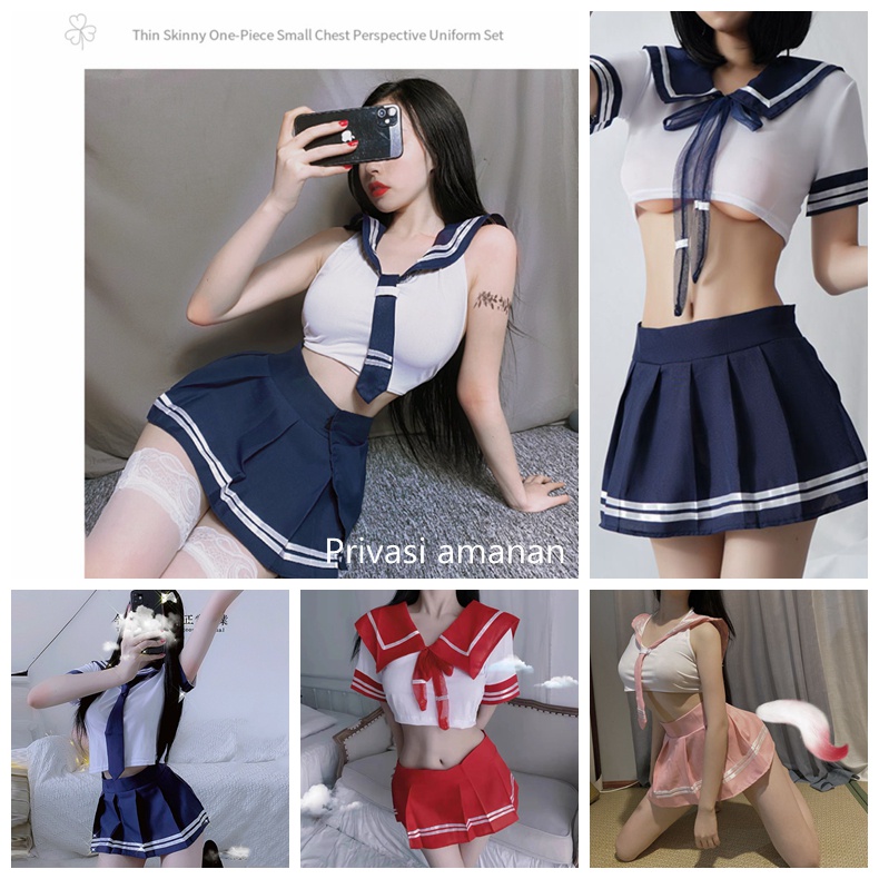 Seragam Cosplay Pelajar Seksi Wanita Menunjukkan Rok Mini Set Lingerie Sexy Pusar (Kombo Model) 3A171