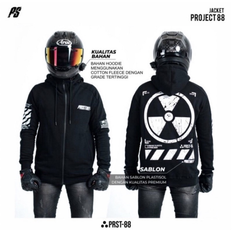 HOODIE | PROSTREET | ZIPPER HOODIE PROJECT 88 | NEW | PREMIUM - HITAM , M