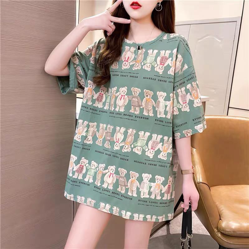 [BISA COD] Oversize Tee Tshirt Wanita Model Longgar Motif Teddy BR Full Print - 100% IMPORT