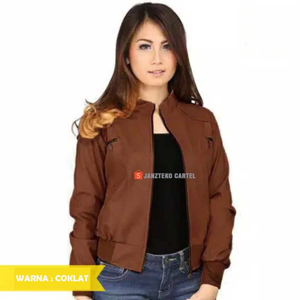 JNK x KIMBERLY -  Jaket Polos Casual Wanita Cewek Premium Bahan Kulit Sintetis Viena PU Synthetic Leather New