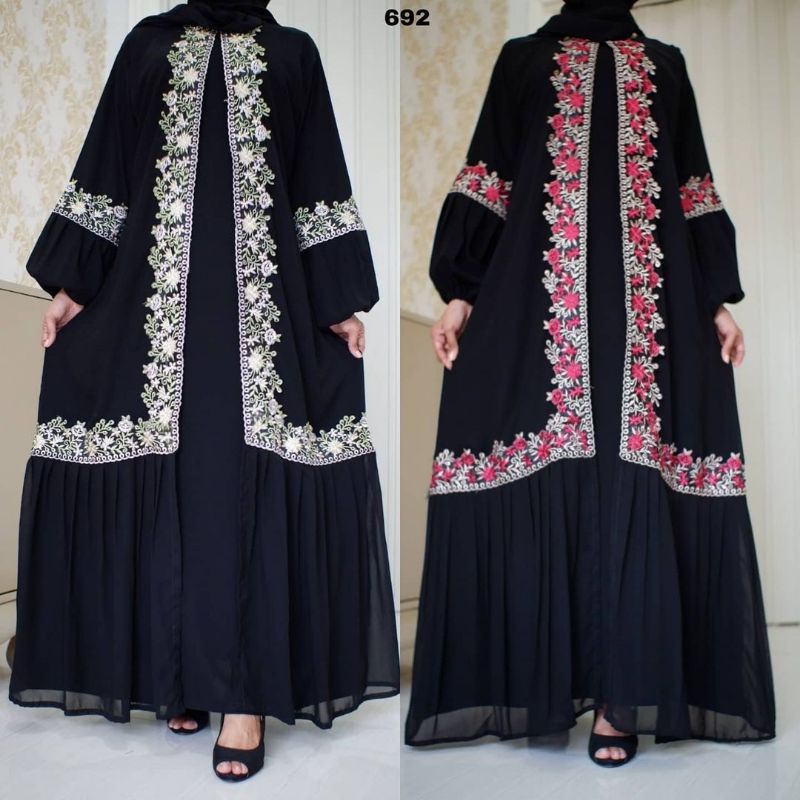 Abaya HItam Abaya Syari  bordil merah hitam Turki  Jetblack Basic Polos kombinasi motif