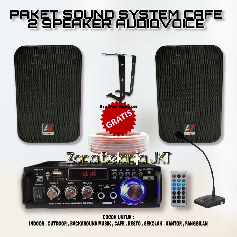 Paket Sound System Indoor Cafe Resto Klinik 2 Speaker Audiovoice Amplifier USB Bluetooth Original(SM-1)
