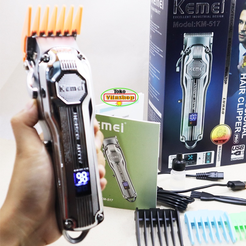 ALAT CUKUR RAMBUT KEMEI KM-517 SILVER HAIR CLIPPER MESIN POTONG RAMBUT