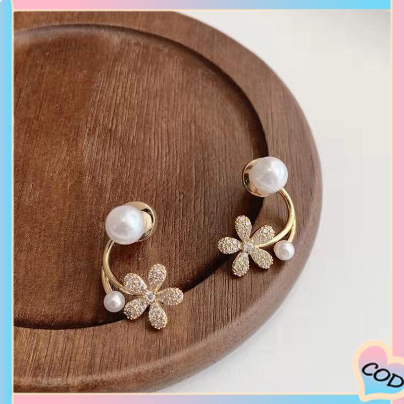 COD❤️ Anting Stud Bentuk Bunga Aksen Mutiara Untuk Wanita-A.one