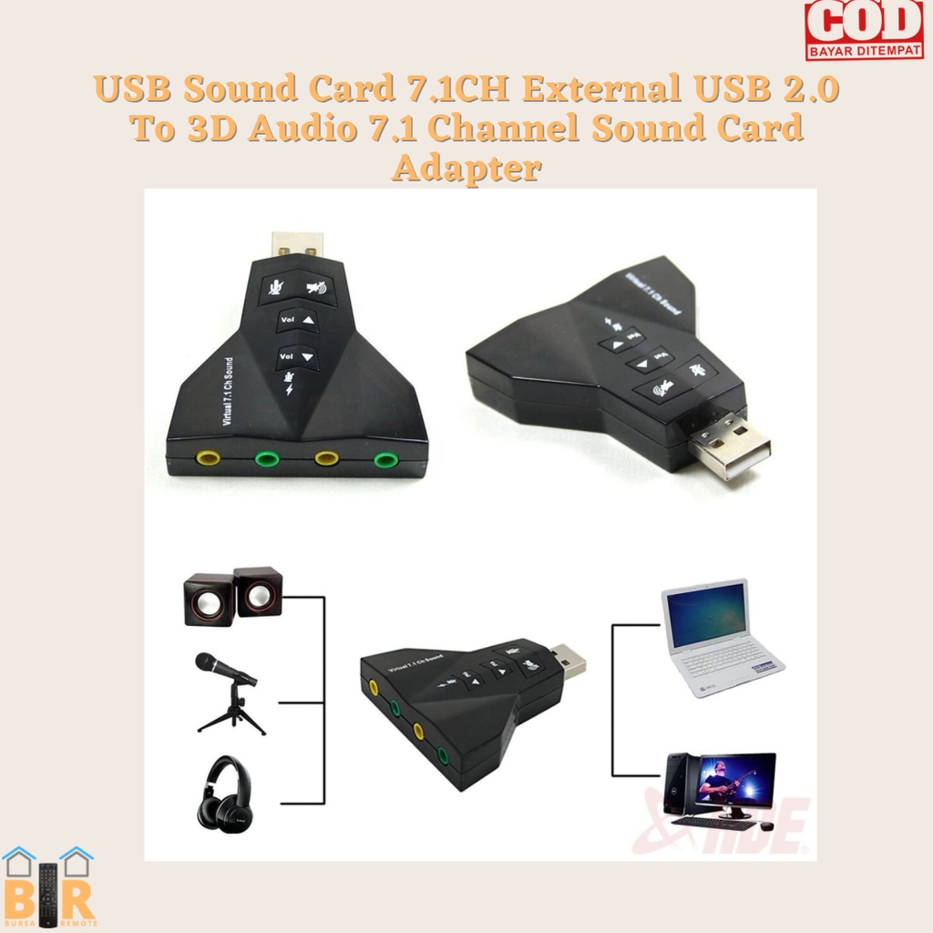 USB Sound Card 7.1CH External USB 2.0 To 3D Audio 7.1 / Channel Sound Card Adapter untuk Laptop PC USB