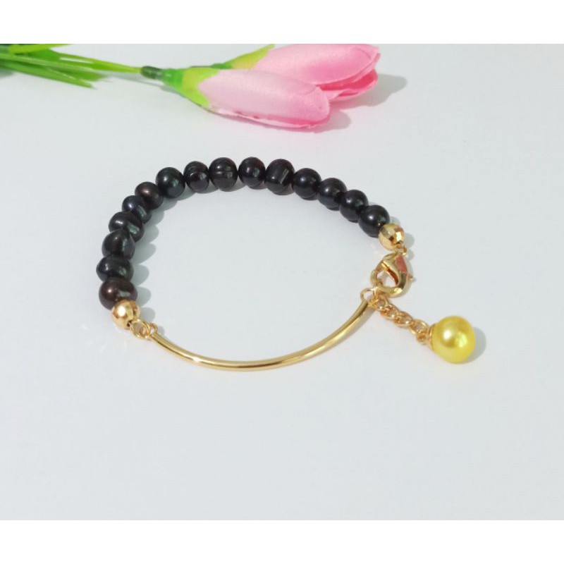 Gelang Rhodium Mutiara Air Tawar Hitam