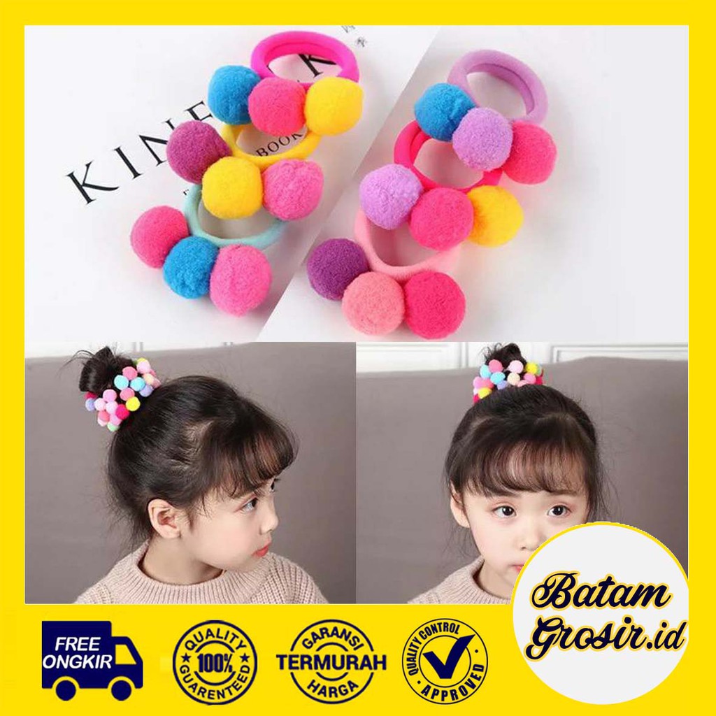 Batamgrosirid Ikat Rambut Anak Pompom Karet Rambut Anak Model Pompom