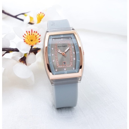 Jam Tangan Wanita Hush Puppies Oval Strap Rubber Tanggal aktif