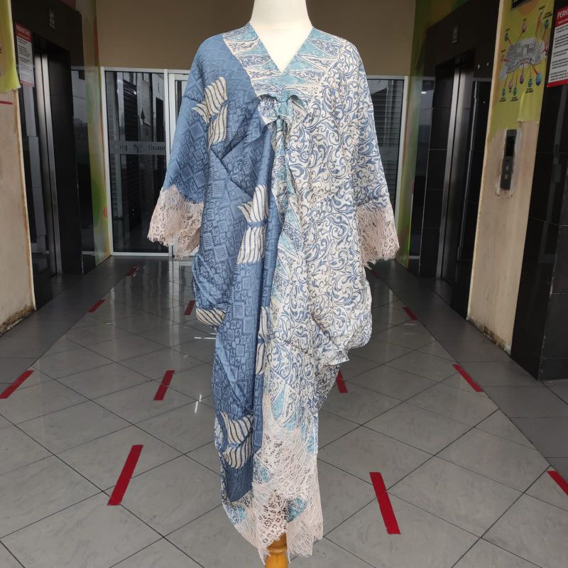 DYA369 Kaftan Batik Viscose Motif Mix Renda/Dress Batik Mix Renda Motif Viscose Semi Sutra