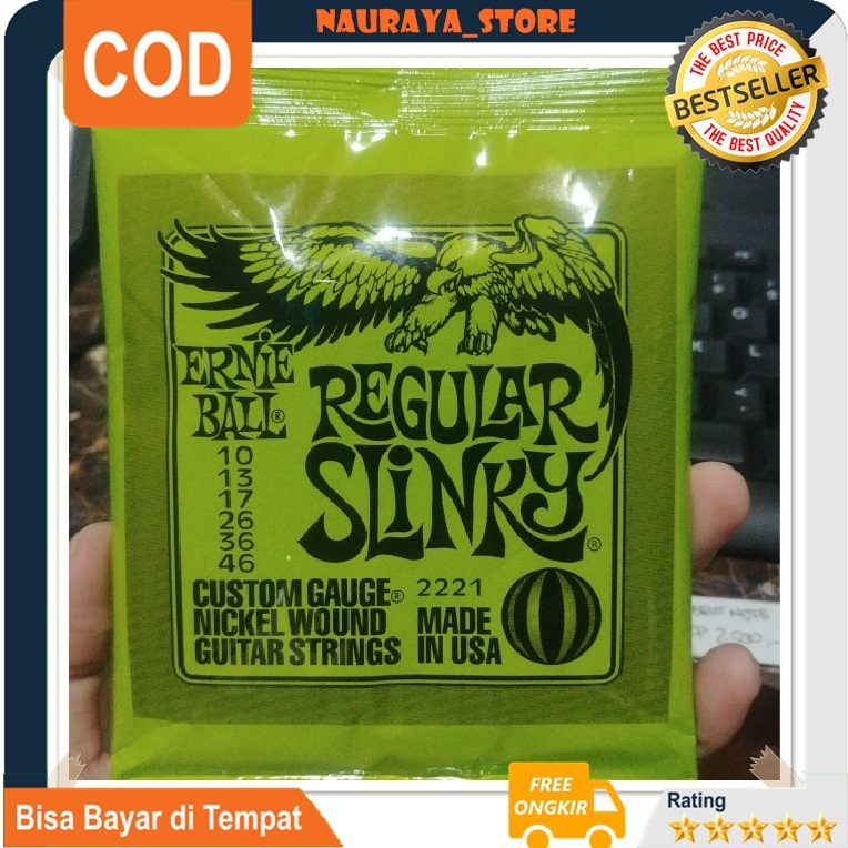 Senar Gitar Elektrik Original Listrik Ernie Ball Perlengkapan Gitar Akustik Ori Snar Satu 1 Set Mura
