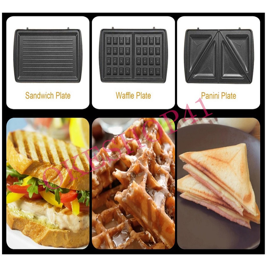 Sonifer 3 in 1 Waffle Maker SF-6113 Alat Pembuat Waffle Sandwich Pemanggang Roti Elektrik