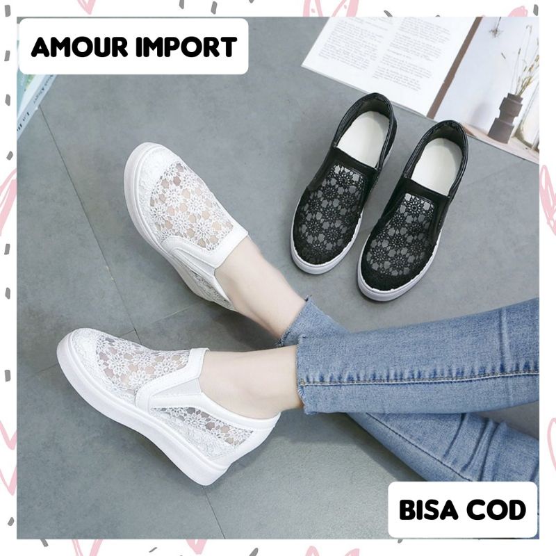 ( AMOUR ) Sepatu Wedges Wanita Brokat Korea Fashion Import Simple 806