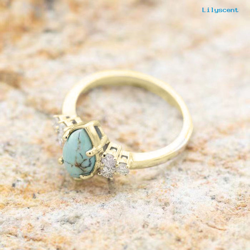 3pcs / Set Cincin Bahan Alloy Hias Berlian Imitasi Turquoise Untuk Wanita