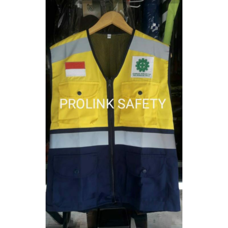 ROMPI SAFETY BAHAN KAIN DRILL FREE LOGO K3 BENDERA RESLETING WARNA KUNING KOMBINASI DONGKER
