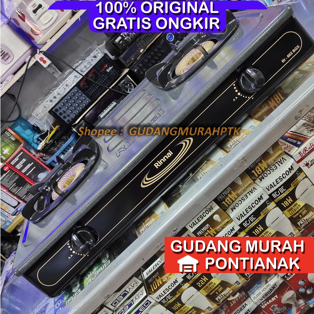 Kompor Gas Rinnai RI-602 BGX 2 Tungku RI602BGX Api Tornado 602BGX Api lilin Api besar