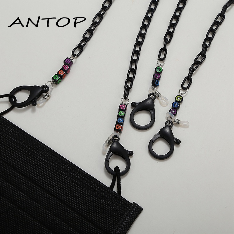 Hitam Smiley Face Mask Lanyard Acrylic Chain Lanyard Anti-Lost Face Mask Kalung Kacamata Rantai Aksesoris ANTOP