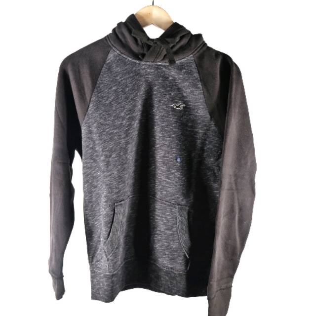 Jaket Hollister Raglan Icon Pullover Hoodie Textural Black Original