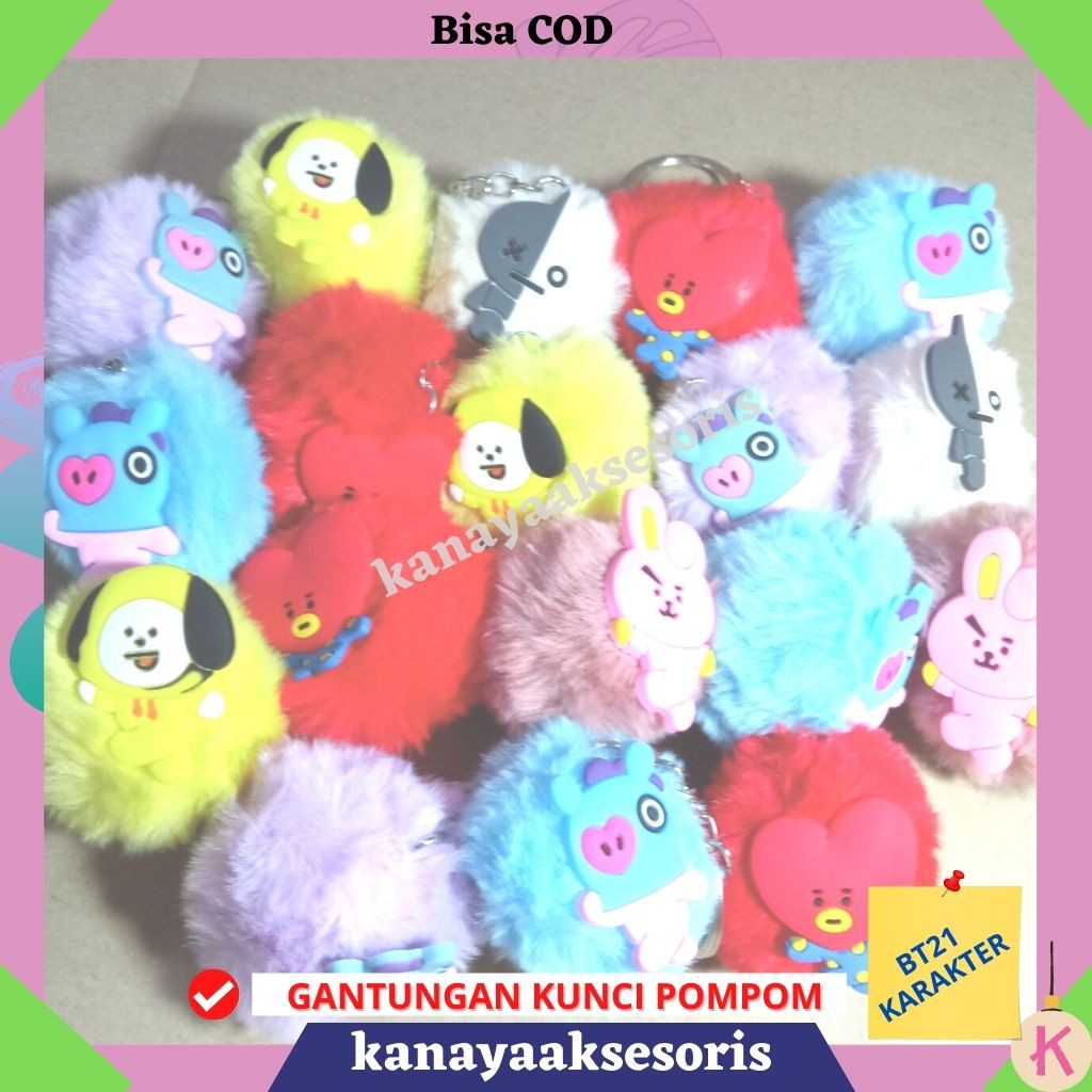 [PER PCS] GANTUNGAN KUNCI/ GANTUNGAN TAS/ GANCI POMPOM BT21/ GANCI BOLA BULU POMPOM BT21