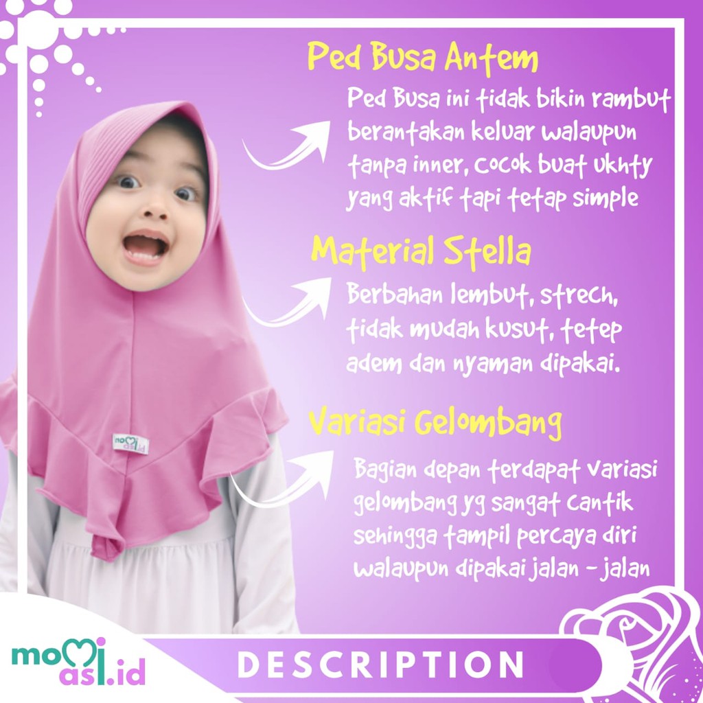 Momiasi - Kerudung Anak Jilbab Hijab Anak Bayi Perempuan Premium Yuki Daily Marun