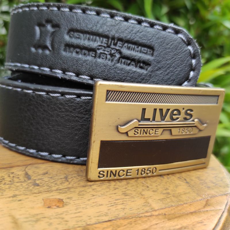 Gesper LIVE'S Kuningan Ikat Pinggang Pria lapis Kulit Cantol Mewah Sabuk Pria Semi Kulit High Class