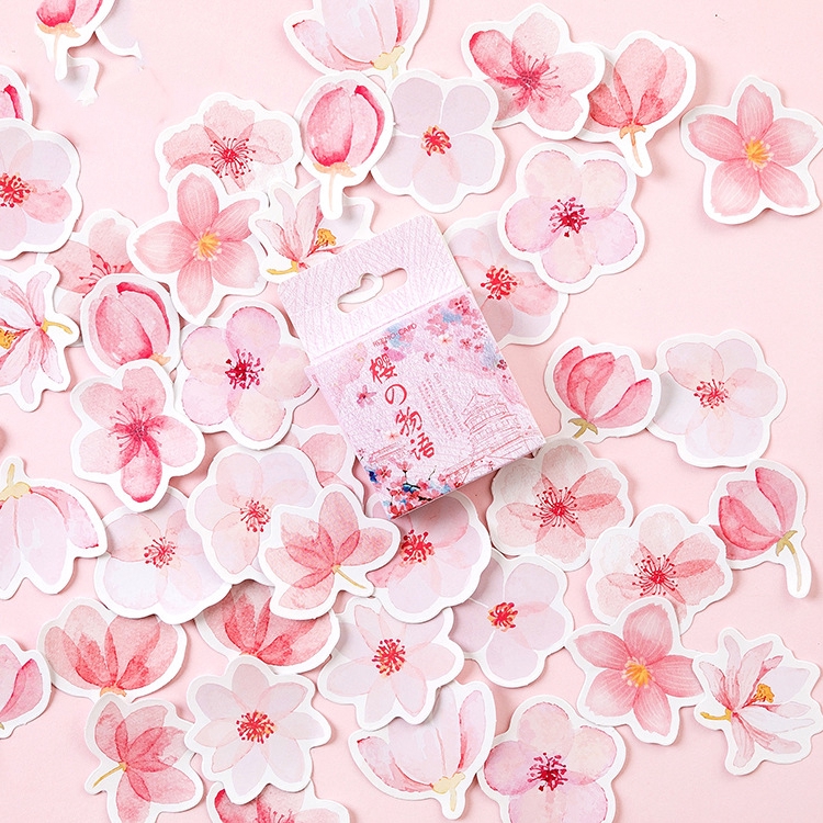45Pcs Stiker Motif Cherry Blossom  Warna  Pink untuk 
