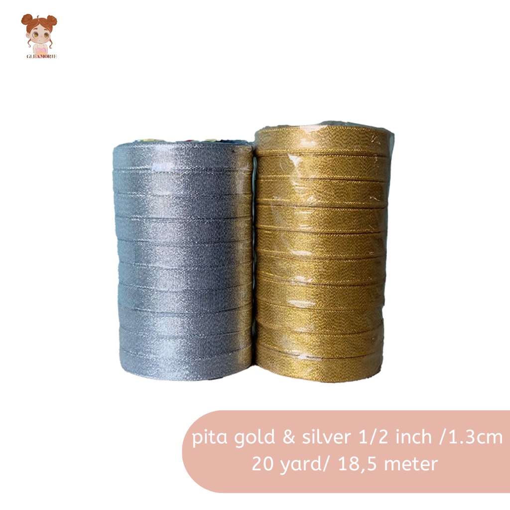 

pita gold / silver glitter 1.3cm 1/2 inch per roll 20 yard 18,4 meter grosir emas / perak