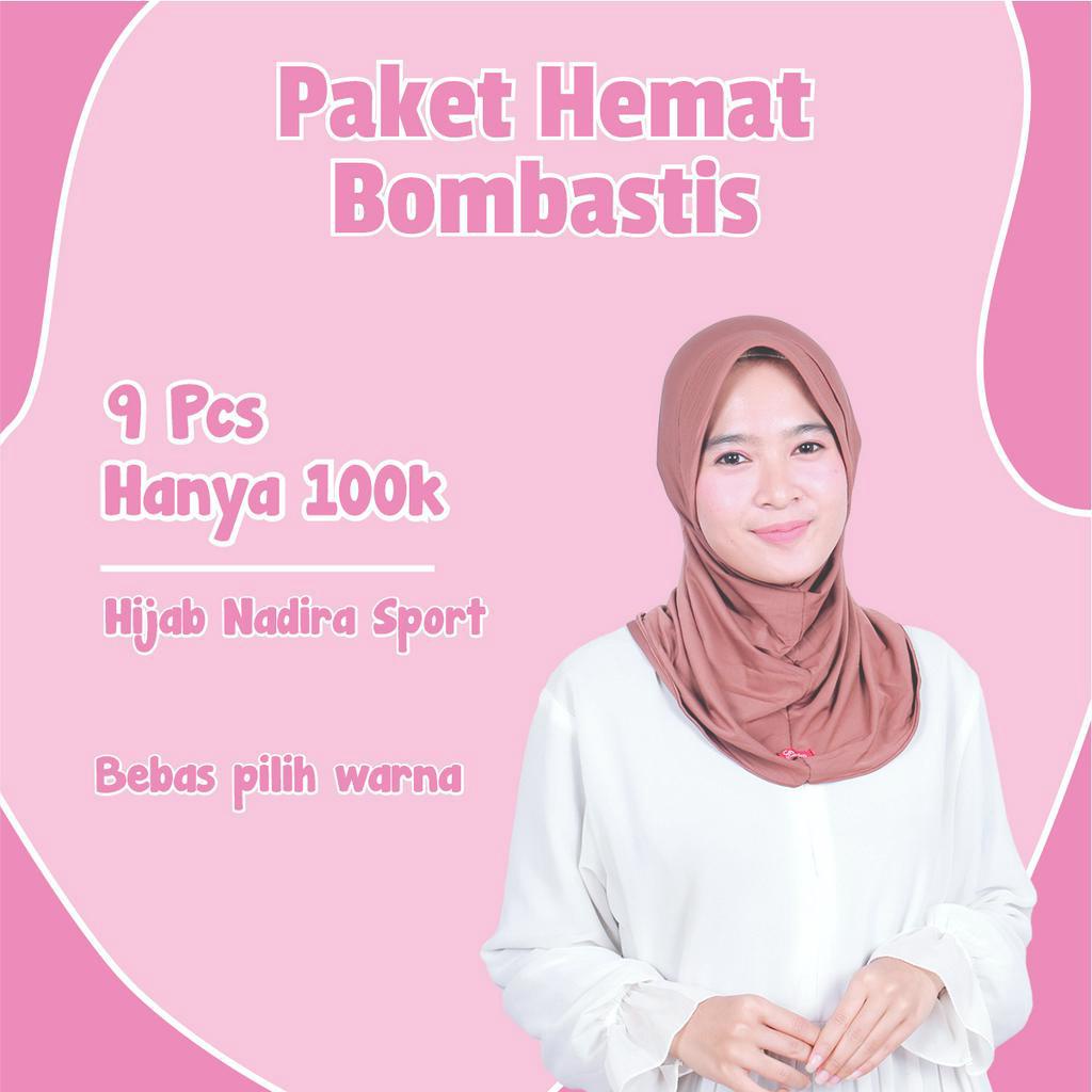 Paket Hemat Hijab Instan Bergo Sport Jersey Premium Nadira Size S 100k isi 9 Pcs