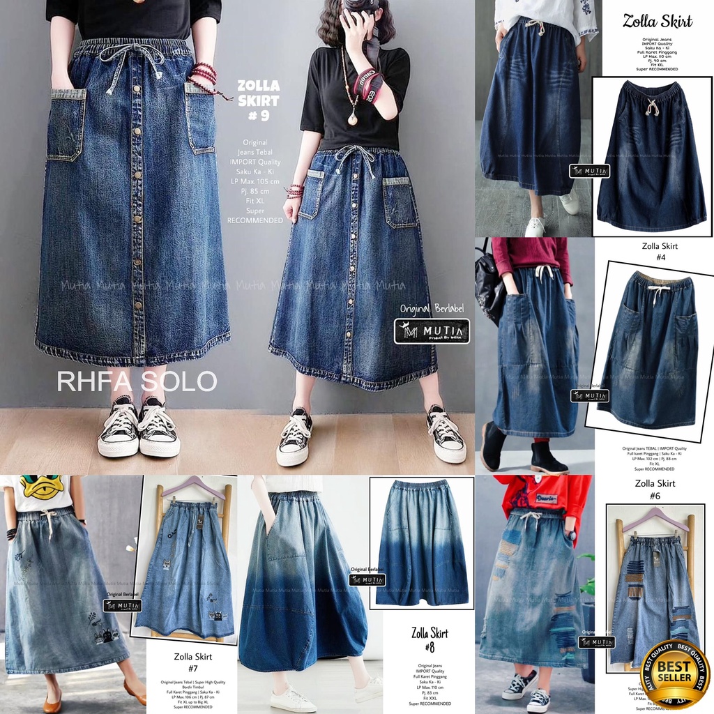 NEW ROK ZOLLA IMEL LILIT / 18.7 / BAHAN ORIGINAL JEANS / FULL KARET PINGGANG / ROK MIDI / MUTIA