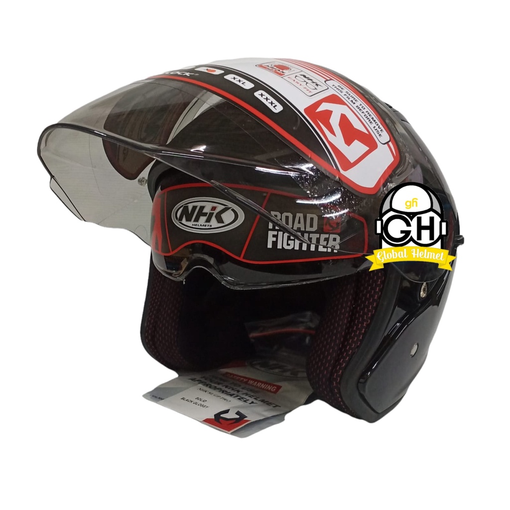 NHK S1 GP PRO SOLID BLACK HALF FACE DOUBLE VISOR WARNA POLOS DD-RING