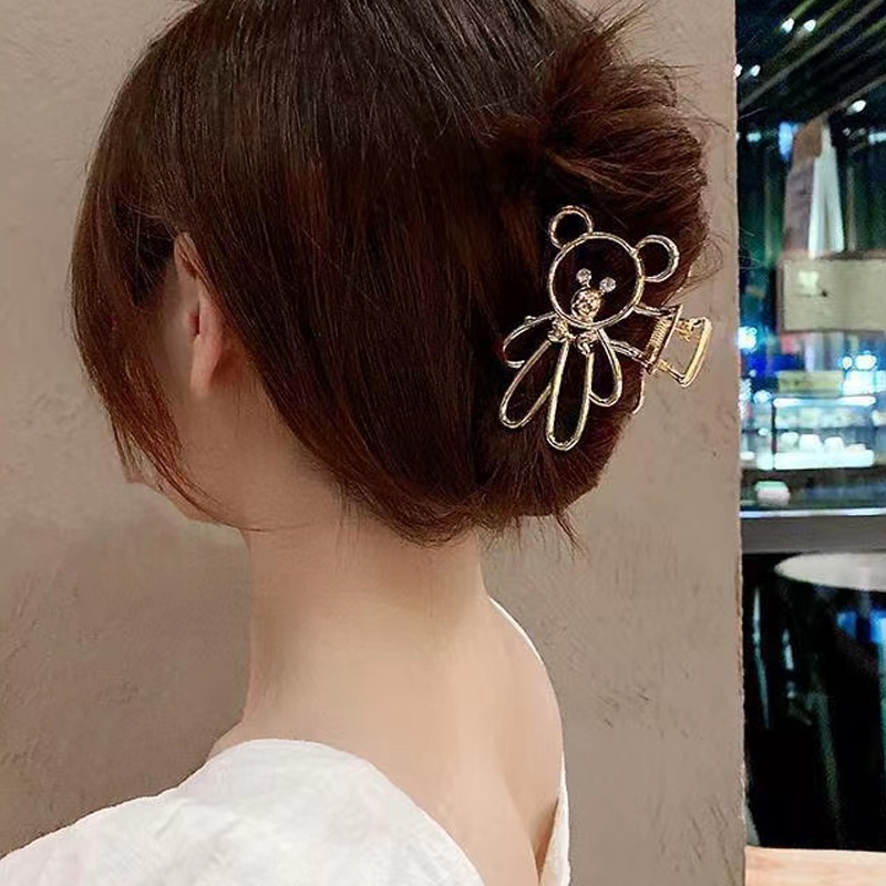 Jepit Rambut Logam Bentuk Beruang Gaya - Jedai Besi Bear Alloy Hair Claw Clips