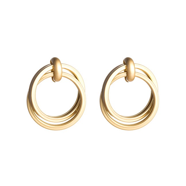 LRC Anting Tusuk Fashion Yajin Metallic Glossy Geometric Round Earrings D44116