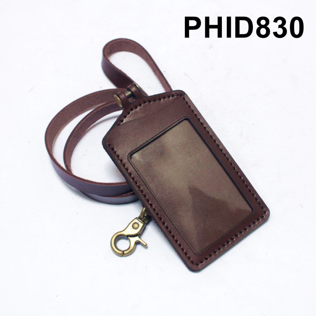 

gantungan dompet ID card kulit coklat - tali id card holder - PHID830