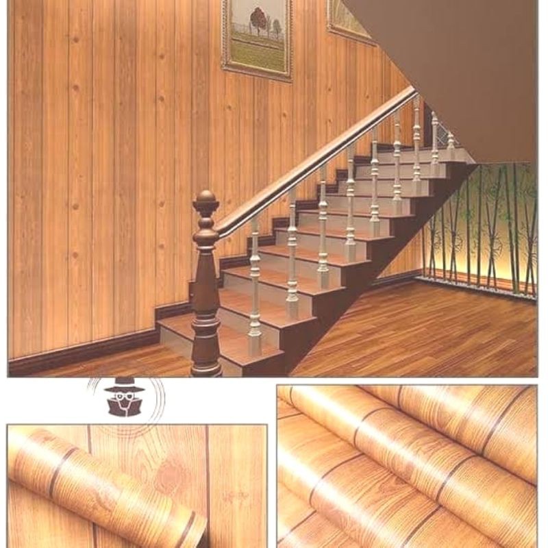 Wallpaper Dinding Motif Kayu Serat Coklat Ukuran 10M x 45Cm