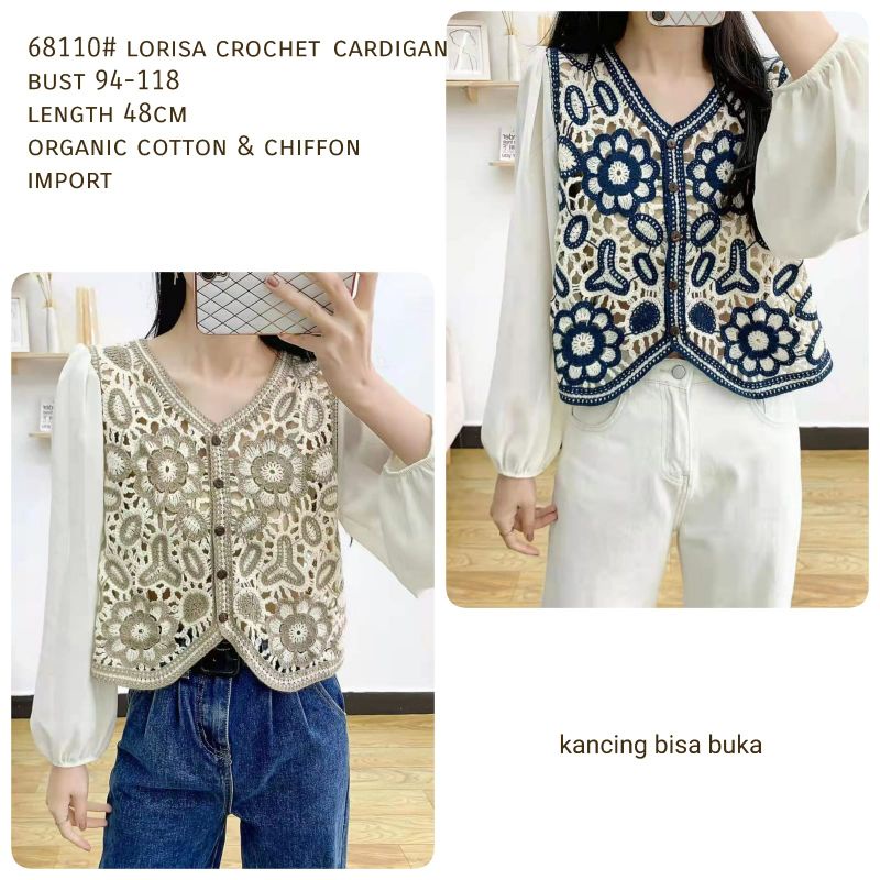 MDLV ~ 68110# Lorisa Crochet Cardigan Blouse Brukat Import