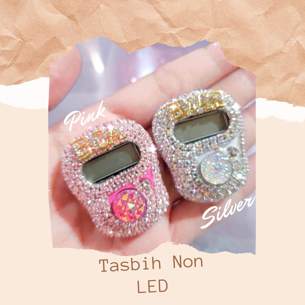 Tasbih Digital non LED Alat Zikir Tasbih Digital Swarovski Custom Nama Tali Mutiara Blink Hias Wanit