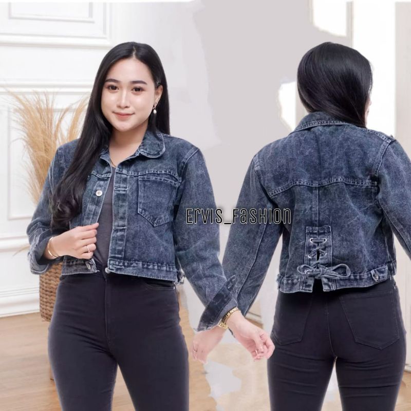 (Cod) Jaket jeans wanita crop Jaket Jeans Terkini Korean Style jaket wanita Denim jaket