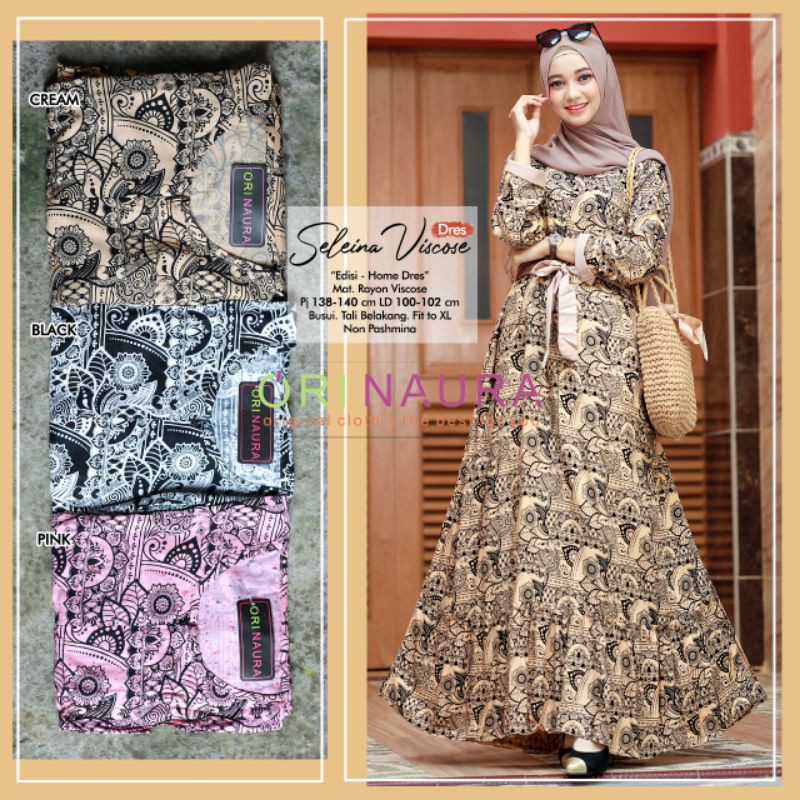 Gamis Motif Seleina Viscose Dress Original Naura Mat Rayon Viscose
