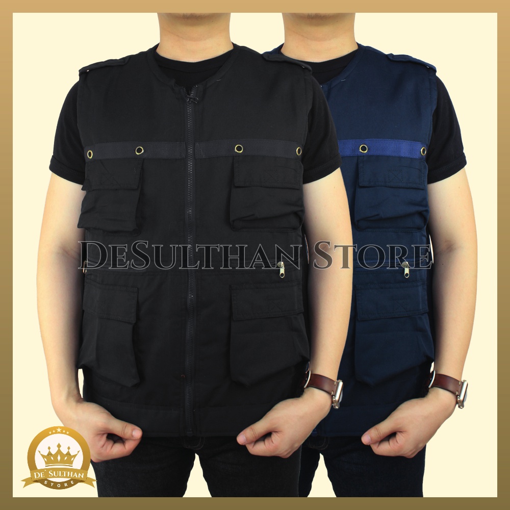 Rompi Kerah Outdoor Casual Pria Polos Kanvas Body Vest Gunung Tactical Lapangan Cowo Jaket Cargo Mot